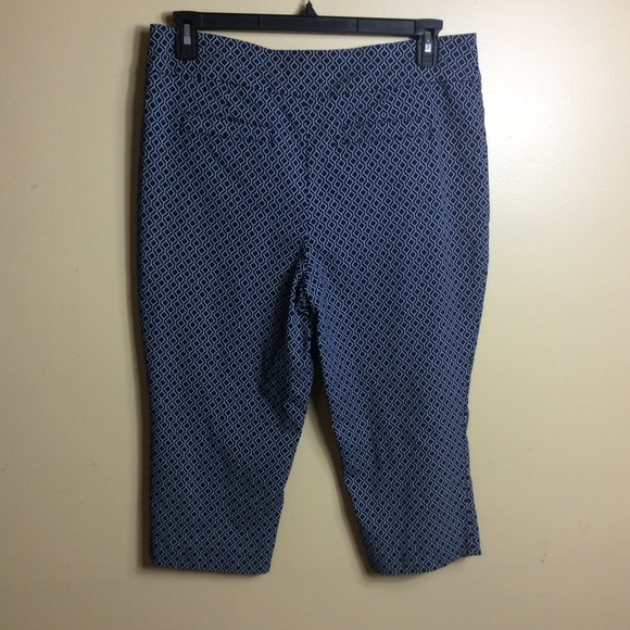 Kim Rogers patterned blue pull on capris. Petite. 16P - Picture 4 of 6